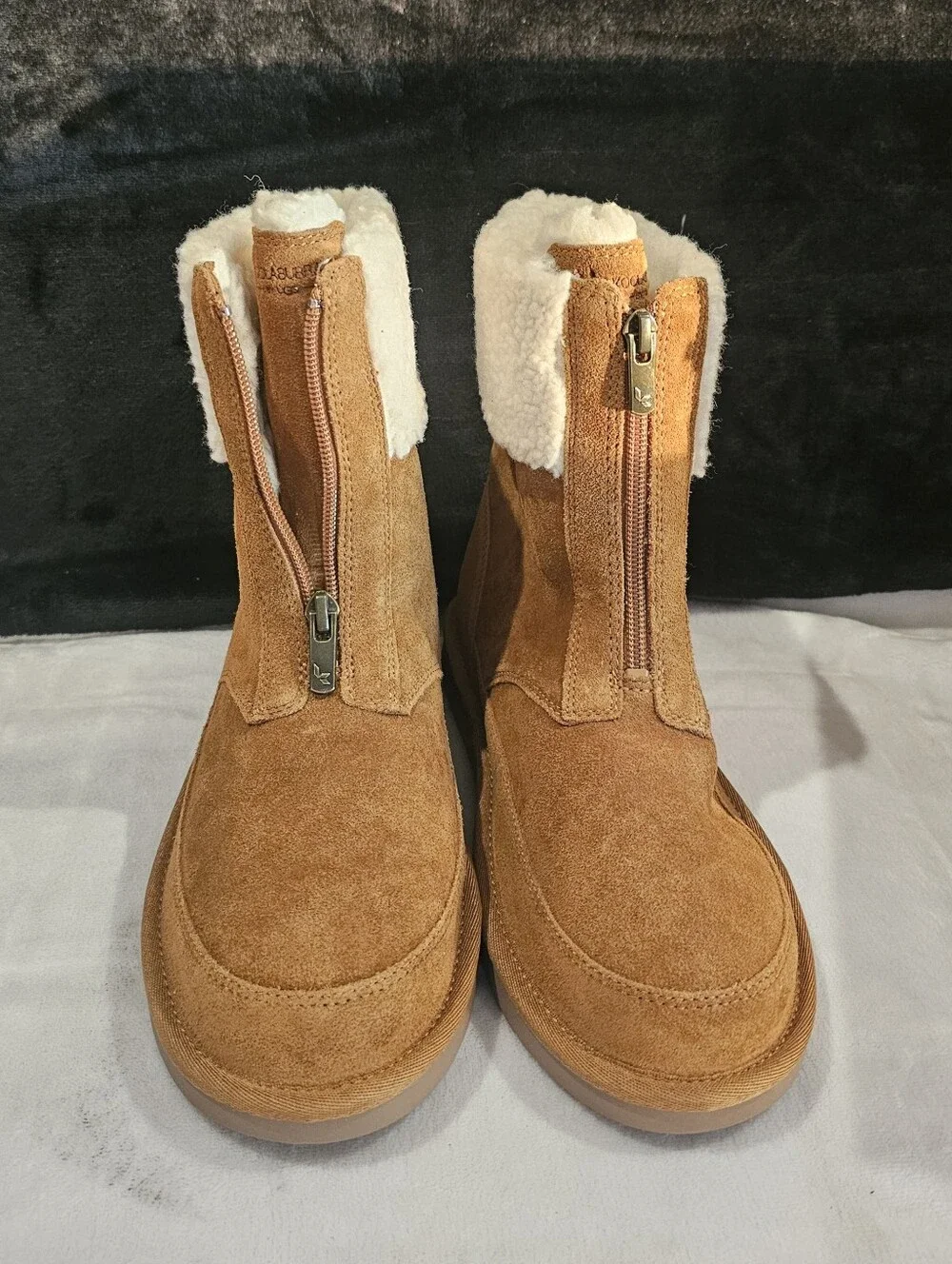 UGG Koolaburra Suede Zip-Front Shearling-Lined Boot in Tan- Size 4
